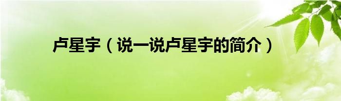 盧星宇（說一說盧星宇的簡(jiǎn)介）