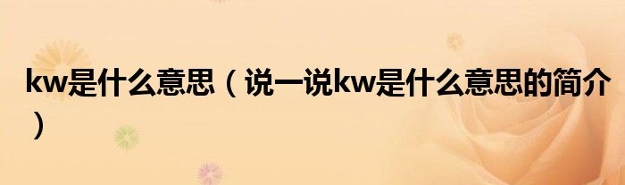 kw是什么意思（說一說kw是什么意思的簡介）