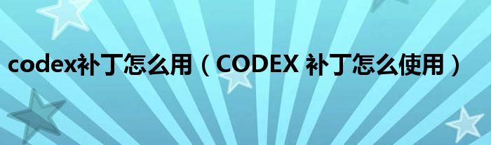 codex補丁怎么用（CODEX 補丁怎么使用）