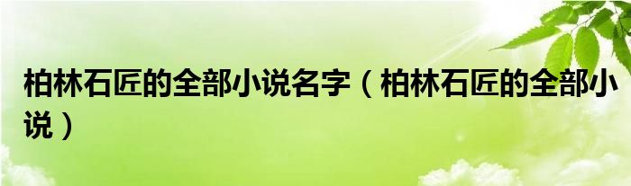 柏林石匠的全部小說名字（柏林石匠的全部小說）