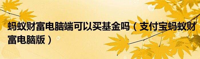 螞蟻財富電腦端可以買基金嗎（支付寶螞蟻財富電腦版）