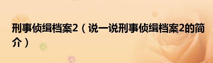 刑事偵緝檔案2（說一說刑事偵緝檔案2的簡介）