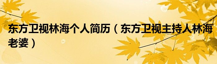 東方衛(wèi)視林海個人簡歷（東方衛(wèi)視主持人林海老婆）