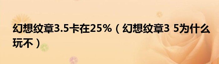 幻想紋章3.5卡在25%（幻想紋章3 5為什么玩不）