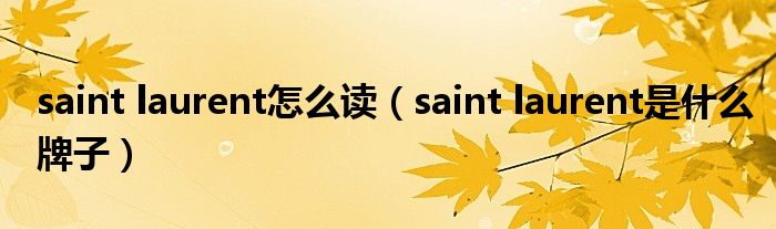 saint laurent怎么讀（saint laurent是什么牌子）