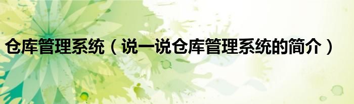 倉庫管理系統(tǒng)（說一說倉庫管理系統(tǒng)的簡介）