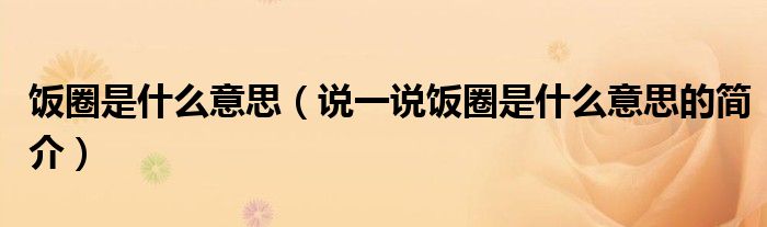飯圈是什么意思（說一說飯圈是什么意思的簡(jiǎn)介）