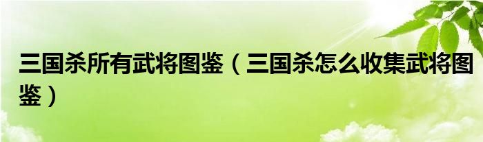 三國殺所有武將圖鑒（三國殺怎么收集武將圖鑒）