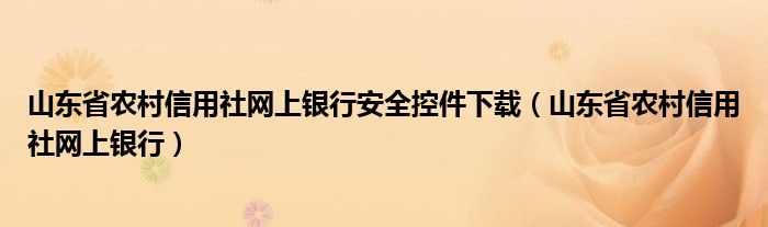 山東省農(nóng)村信用社網(wǎng)上銀行安全控件下載（山東省農(nóng)村信用社網(wǎng)上銀行）