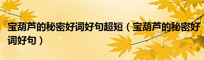 寶葫蘆的秘密好詞好句超短（寶葫蘆的秘密好詞好句）