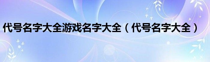 代號名字大全游戲名字大全（代號名字大全）