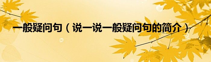 一般疑問句（說一說一般疑問句的簡介）