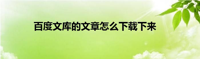 百度文庫的文章怎么下載下來