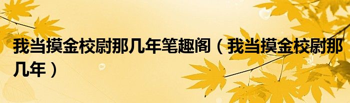 我當摸金校尉那幾年筆趣閣（我當摸金校尉那幾年）