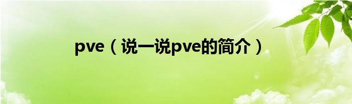 pve（說一說pve的簡(jiǎn)介）