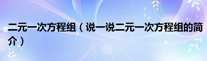 二元一次方程組（說一說二元一次方程組的簡介）