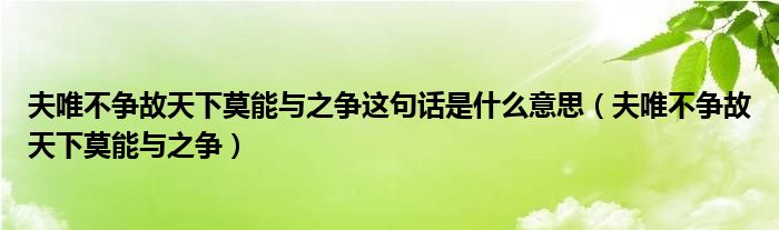 夫唯不爭故天下莫能與之爭這句話是什么意思（夫唯不爭故天下莫能與之爭）