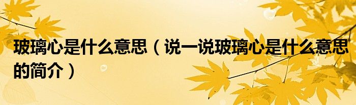 玻璃心是什么意思（說一說玻璃心是什么意思的簡介）