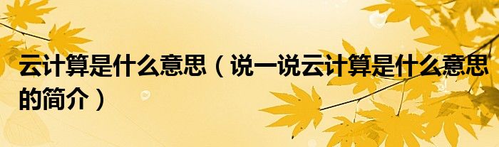 云計(jì)算是什么意思（說(shuō)一說(shuō)云計(jì)算是什么意思的簡(jiǎn)介）