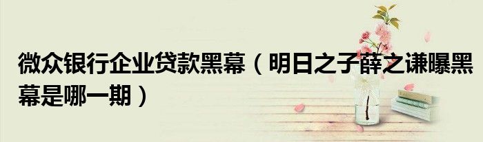 微眾銀行企業(yè)貸款黑幕（明日之子薛之謙曝黑幕是哪一期）