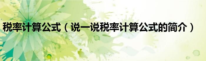稅率計(jì)算公式（說一說稅率計(jì)算公式的簡介）