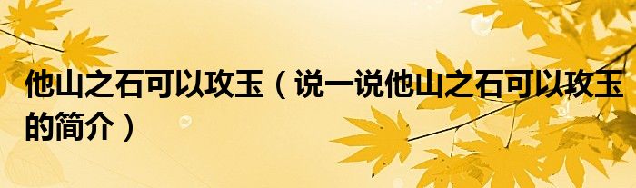 他山之石可以攻玉（說一說他山之石可以攻玉的簡介）