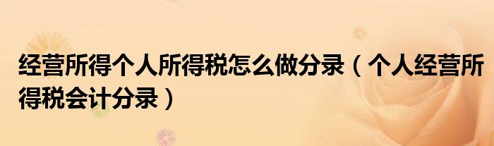 經(jīng)營(yíng)所得個(gè)人所得稅怎么做分錄（個(gè)人經(jīng)營(yíng)所得稅會(huì)計(jì)分錄）