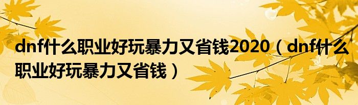 dnf什么職業(yè)好玩暴力又省錢2020（dnf什么職業(yè)好玩暴力又省錢）