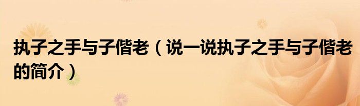 執(zhí)子之手與子偕老（說一說執(zhí)子之手與子偕老的簡介）