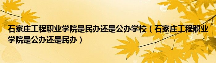 石家莊工程職業(yè)學院是民辦還是公辦學校（石家莊工程職業(yè)學院是公辦還是民辦）