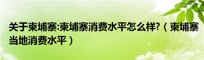 關(guān)于柬埔寨:柬埔寨消費(fèi)水平怎么樣?（柬埔寨當(dāng)?shù)叵M(fèi)水平）