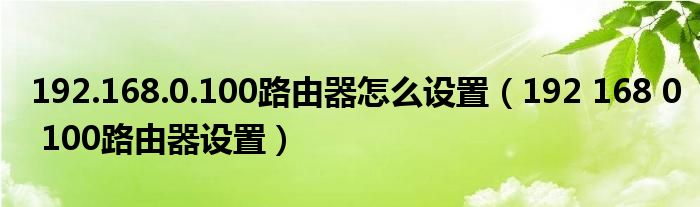 192.168.0.100路由器怎么設(shè)置（192 168 0 100路由器設(shè)置）