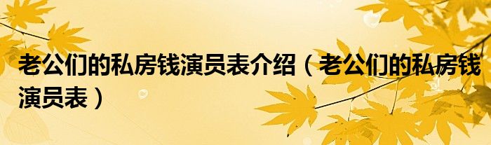 老公們的私房錢演員表介紹（老公們的私房錢演員表）