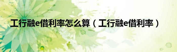 工行融e借利率怎么算（工行融e借利率）