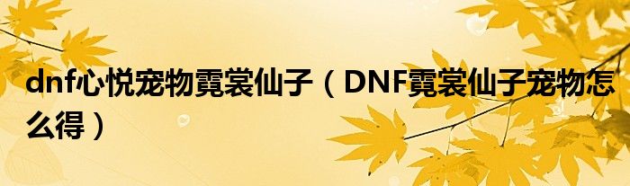 dnf心悅寵物霓裳仙子（DNF霓裳仙子寵物怎么得）