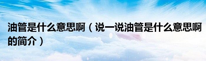 油管是什么意思?。ㄕf一說油管是什么意思啊的簡介）