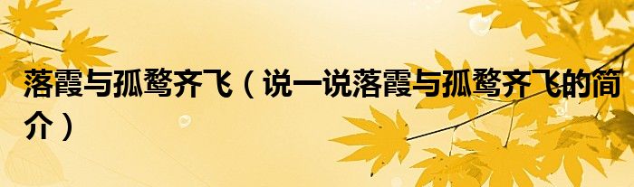 落霞與孤鶩齊飛（說一說落霞與孤鶩齊飛的簡介）