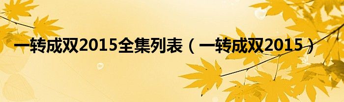 一轉(zhuǎn)成雙2015全集列表（一轉(zhuǎn)成雙2015）