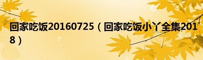 回家吃飯20160725（回家吃飯小丫全集2018）
