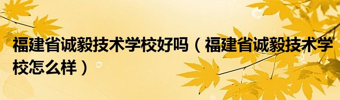 福建省誠毅技術(shù)學(xué)校好嗎（福建省誠毅技術(shù)學(xué)校怎么樣）