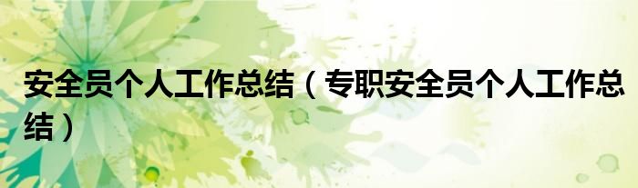 安全員個人工作總結(jié)（專職安全員個人工作總結(jié)）