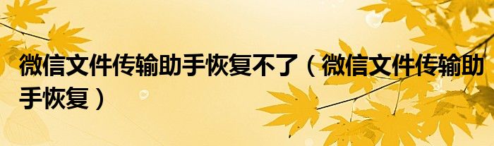 微信文件傳輸助手恢復(fù)不了（微信文件傳輸助手恢復(fù)）