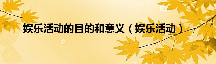 娛樂活動的目的和意義（娛樂活動）