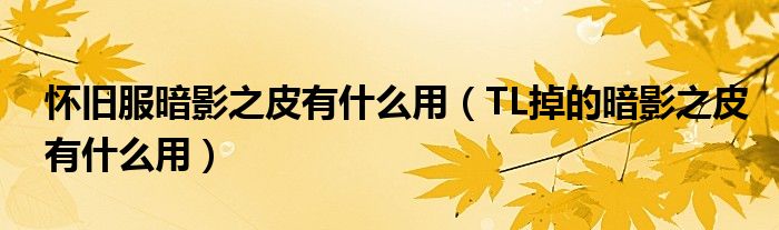 懷舊服暗影之皮有什么用（TL掉的暗影之皮有什么用）