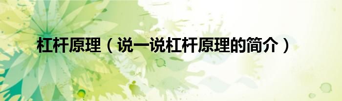 杠桿原理（說一說杠桿原理的簡介）