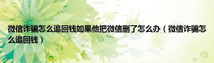 微信詐騙怎么追回錢如果他把微信刪了怎么辦（微信詐騙怎么追回錢）