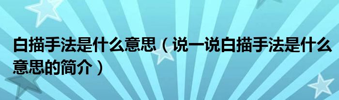 白描手法是什么意思（說一說白描手法是什么意思的簡介）