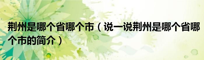 荊州是哪個省哪個市（說一說荊州是哪個省哪個市的簡介）