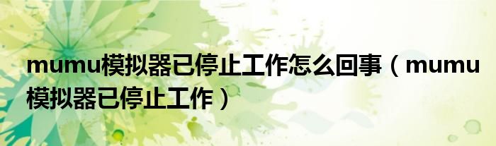 mumu模擬器已停止工作怎么回事（mumu模擬器已停止工作）