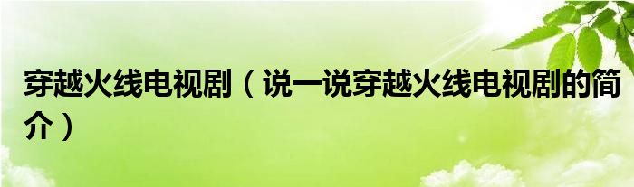 穿越火線電視?。ㄕf一說穿越火線電視劇的簡介）